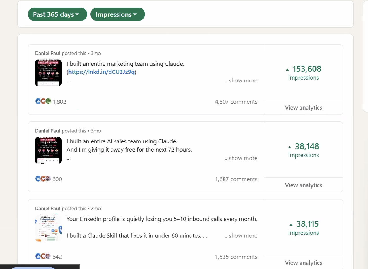 LinkedIn post with 153,608 impressions and 4,607 comments